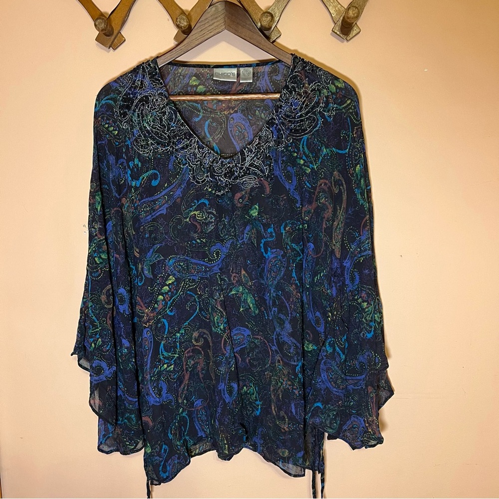 Chico’s 100% Silk Beaded Whimsygoth Blouse